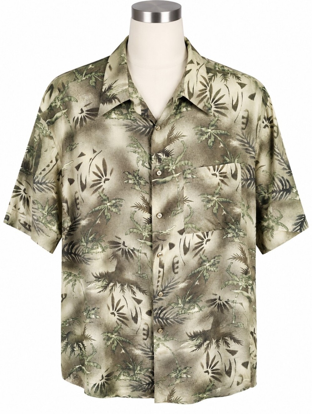 Vintage Roundtree & Yorke 100% Silk Hawaiian Shirt Mens L Palm Tropical Camp